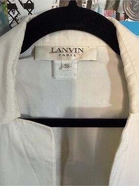 Lanvin Cream Open-Front Mid length collared Jacket, (S/M), 100% organic cotton